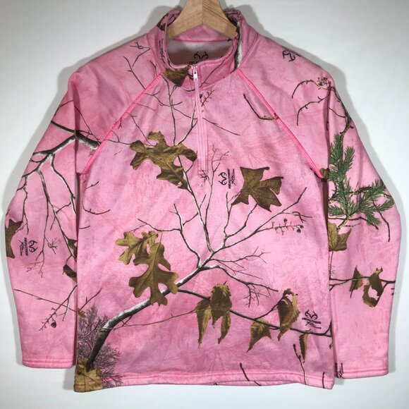 Realtree Women's Medium (8-10) Pink 1/4 Zip Pullover Ragland Long Sleeve Jacket - Picture 1 of 8